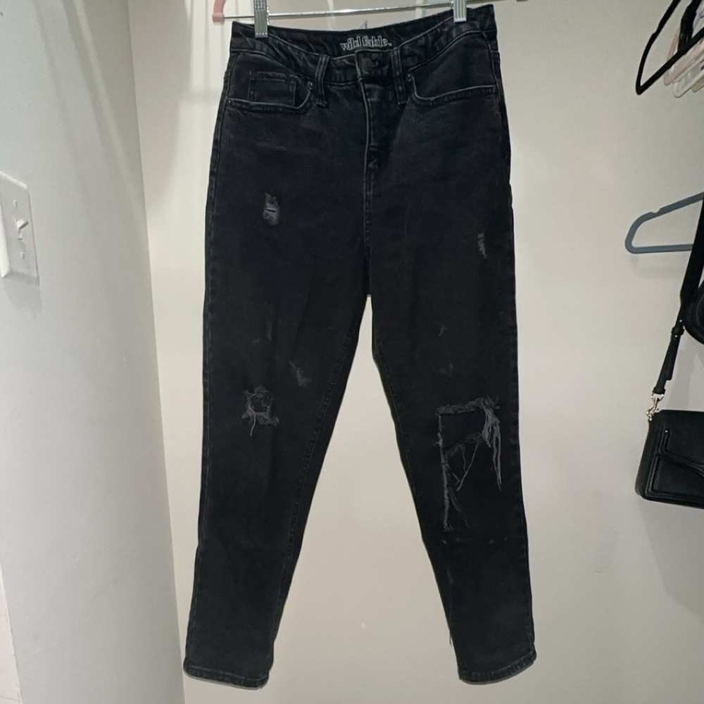 Distressed black mom jeans